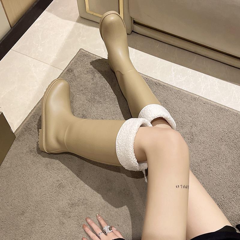 Stylish and simple tall rain boots women's waterproof and non-slip water boots wear-resistant outer water shoes kitchen work sleeve women's shoes