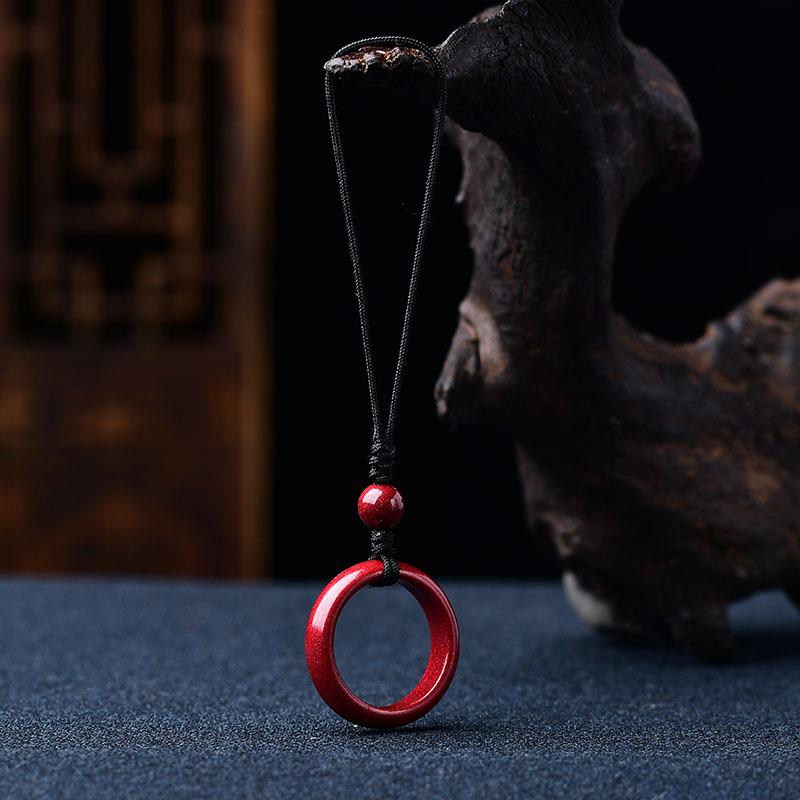 Cinnabar Phone Chain Lanyard with Purple Gold Sand USB Pendant & Anti-Lost Ring for Couples