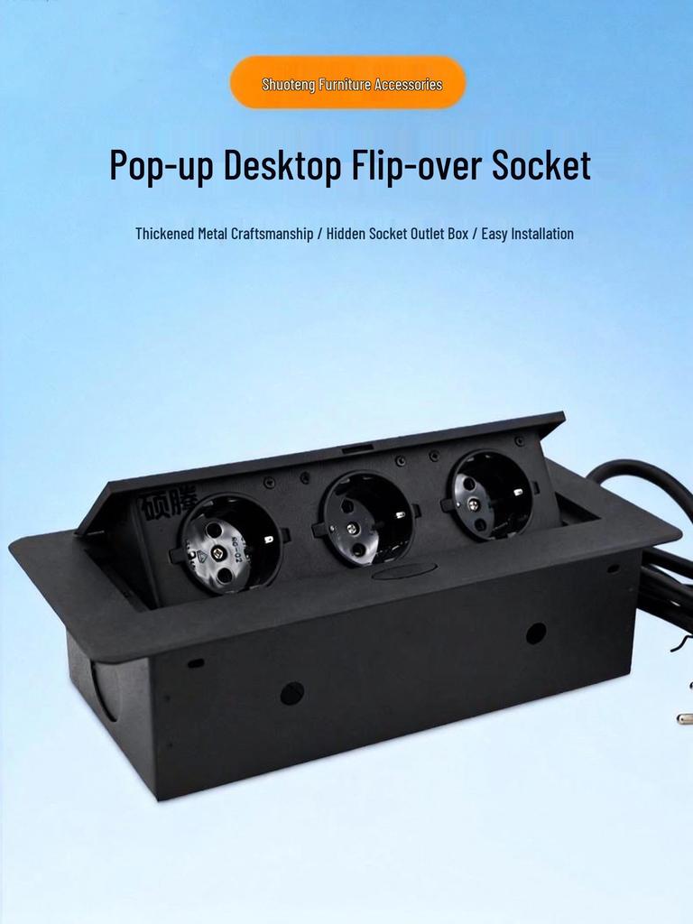 European Standard Desk Power Cord Box: Embedded, Flip-up Multi-functional Hidden Socket