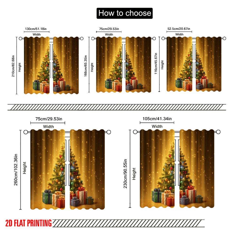 2pcs,2D Plane Printing Curtains Digital Printed Classic Christmas Tree and Gifts Polyester Fabric (without Rod) Festive Ldeal