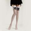 Elegant Bow-Accent Sheer Black Stockings: Sexy Lace Over-the-Knee Socks for Spring/Summer