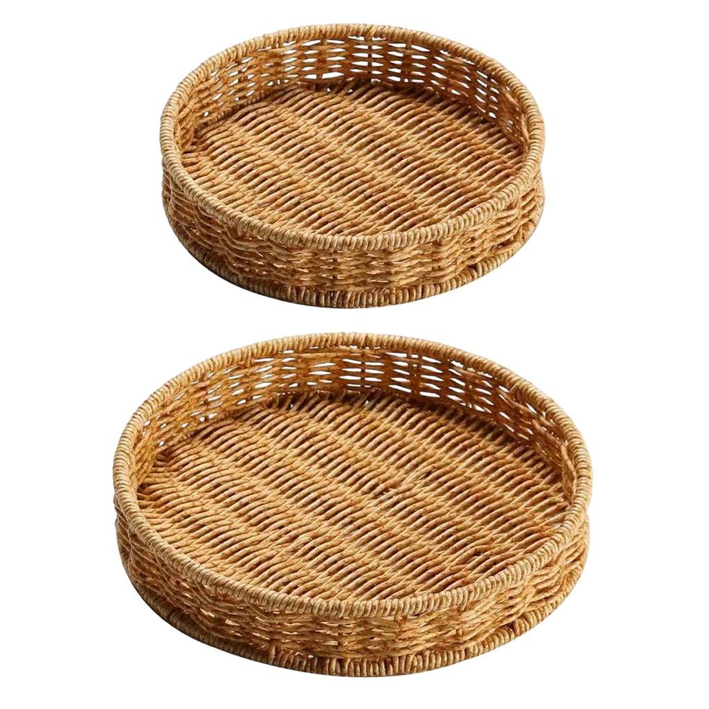 Round Serving Tray Easy To Clean Organizer Tray Bread Storage Basket Hand Woven Basket for Candy Snacks Party Countertop Kitchen