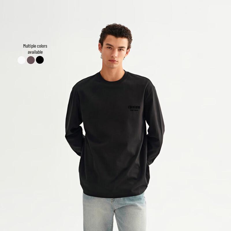 CHINISM Men s Flocked Letter Print Long-Sleeve T-Shirt L