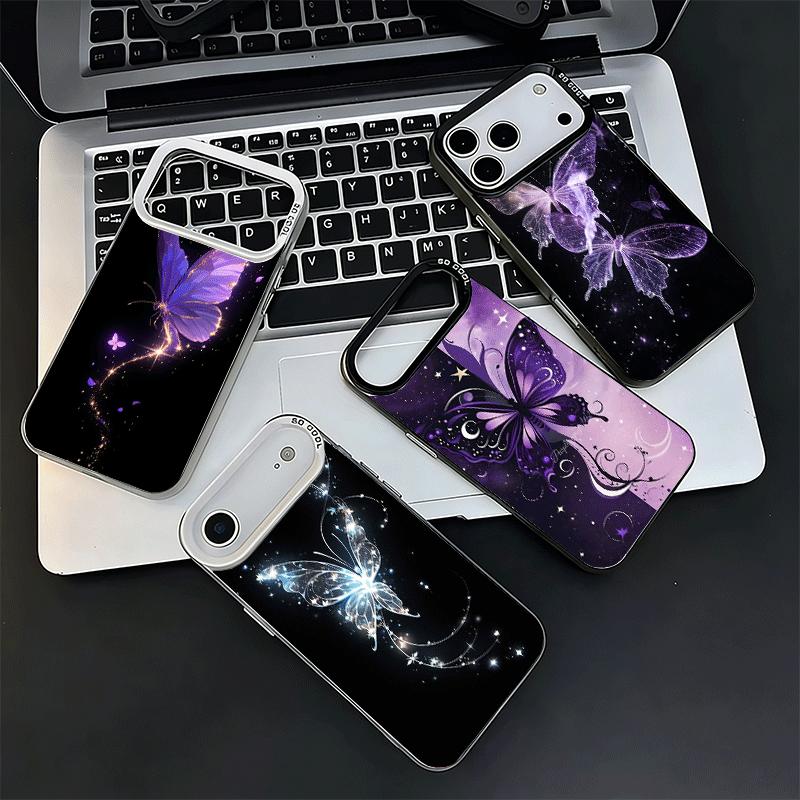 Beautiful Purple Butterfly Shockproof Phone Case for iPhone 17 Air 16 16E 15 Pro Max 14 Plus 13 Mini 12 Back Cover Anti Fall Fun