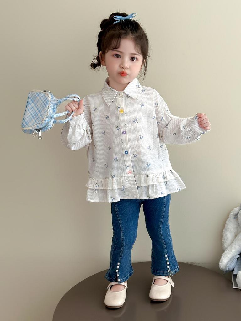 Girls' Plaid Ruffle Shirt - Korean Style Autumn Blouse for Little Girls