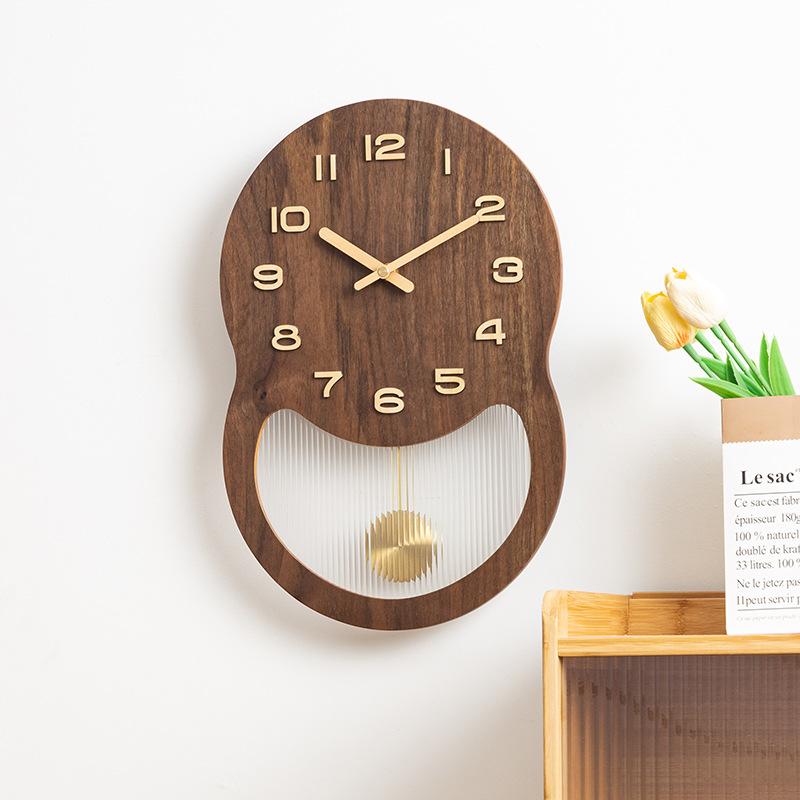 Wooden Pendulum Wall Clock Retro Noiseless Aesthetic Wall Clocks Creative Walls Clock Modern Living Room Decoration Furniture