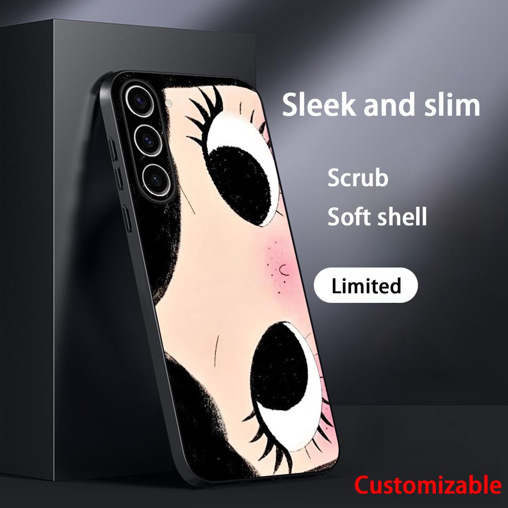 Big-eyed Cute Girl Cartoon Design Phone Case For Samsung Galaxy S26 S25 S24 S23 S22 S21 Plus Ultra Note20 Soft Black