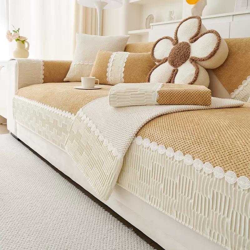 Cream Style Sofa Cushion Autumn and Winter New All-season Leather Sofa Cover Plush Cover Cloth Seat Cushion