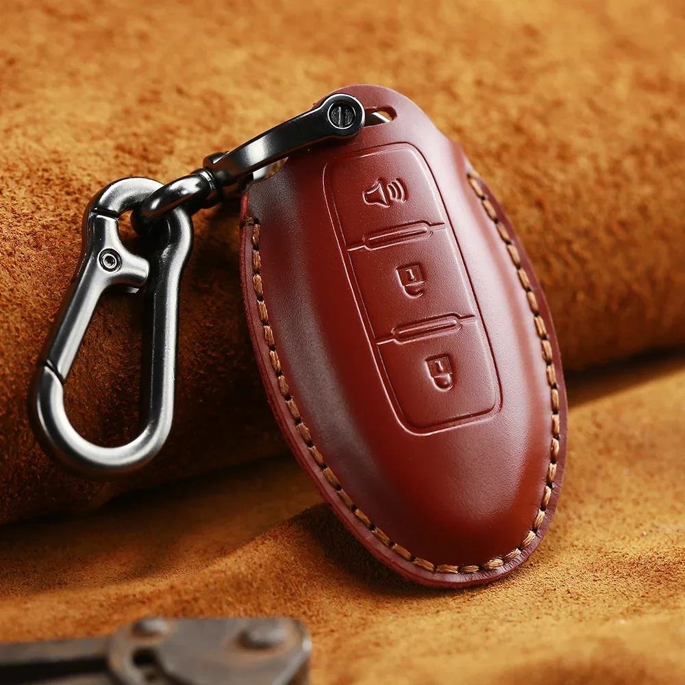 KEYYOU Genuine Leather Car Key Case Cover For Nissan Tidda Livida X-Trail T31 T32 Qashqai March Juke Note GTR Keychain Ring