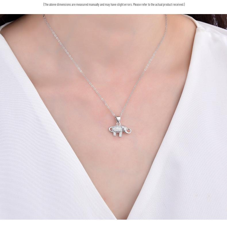 925 Sterling Silver Full Diamond Little Elephant Pendant Necklace for Women