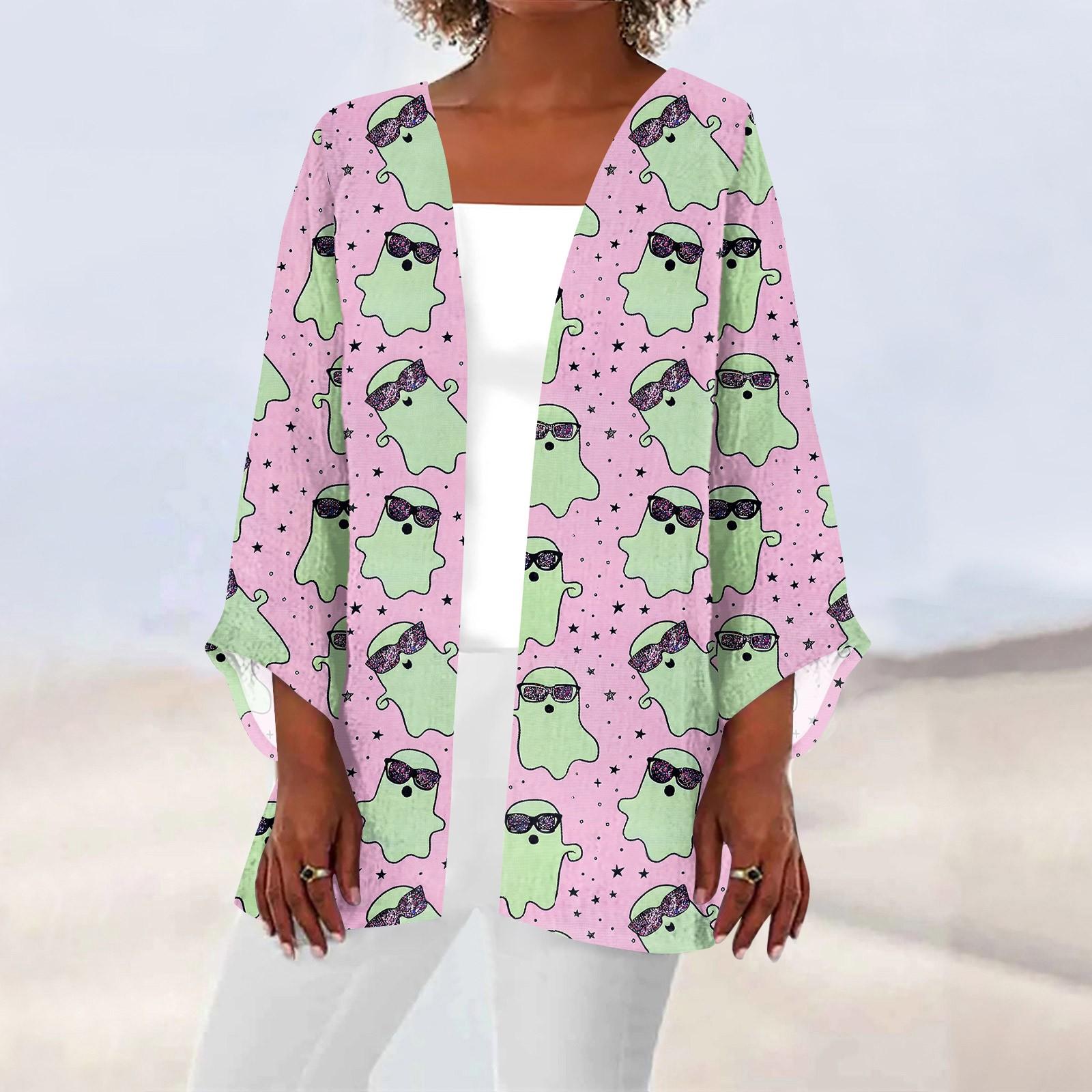 

Женская повседневная и модная легкая куртка средней длины с принтом на Хэллоуин L розовый