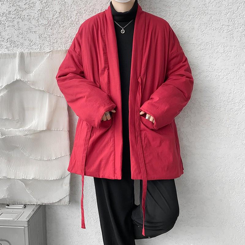 New Winter Cotton Linen Blend Padded Jacket Mens Loose Casual Open Front Coat