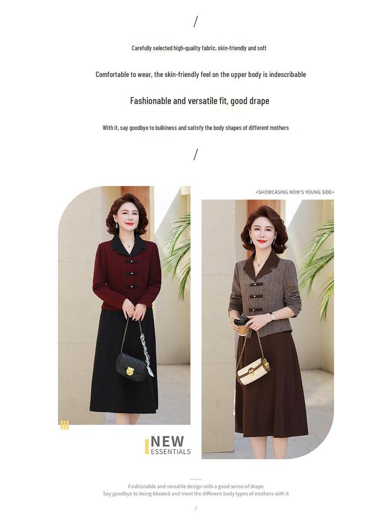 2025 Spring/Fall New Long-Sleeve Dress for Stylish Moms and Women 50+, Fake Two-Piece Design