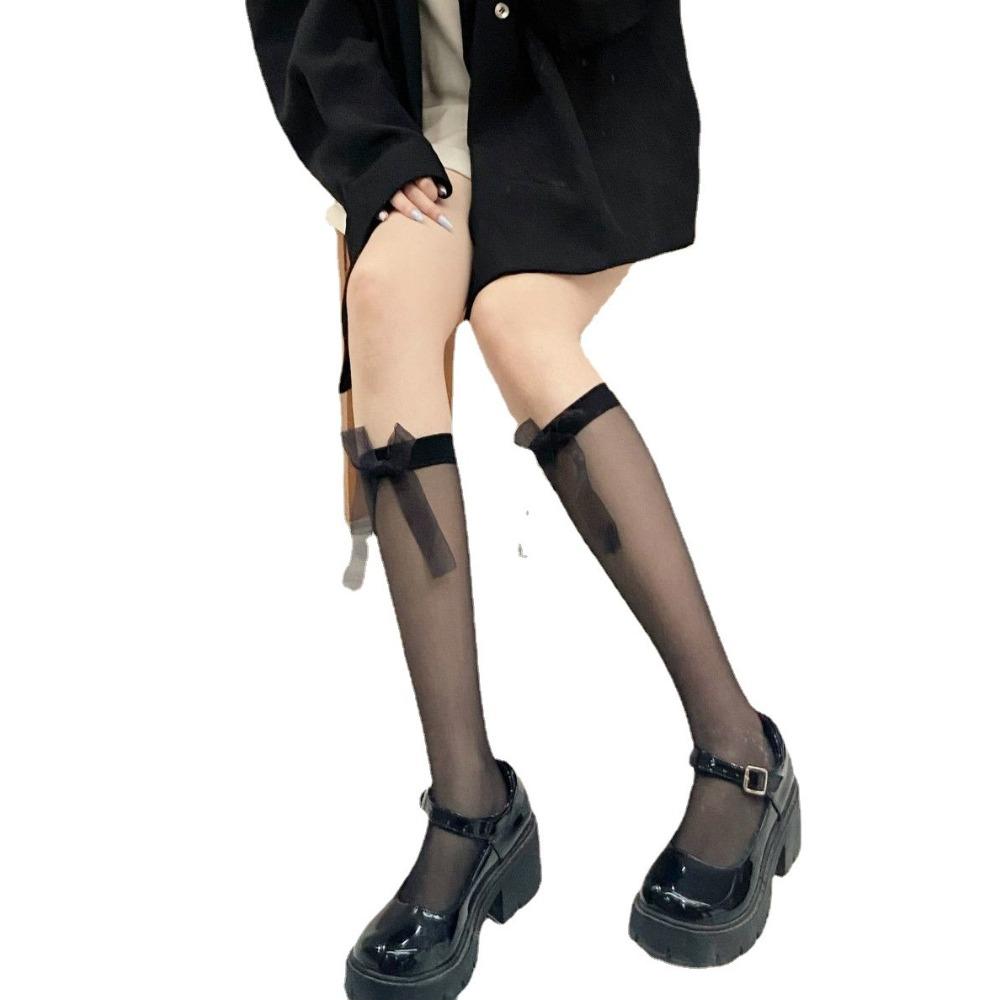 Ribbon Bow Calf Socks Summer Ultra-thin Japanese Lolita Soft Sister Medium Tube Socks Korean Version Jk Stockings Show Thin Legs