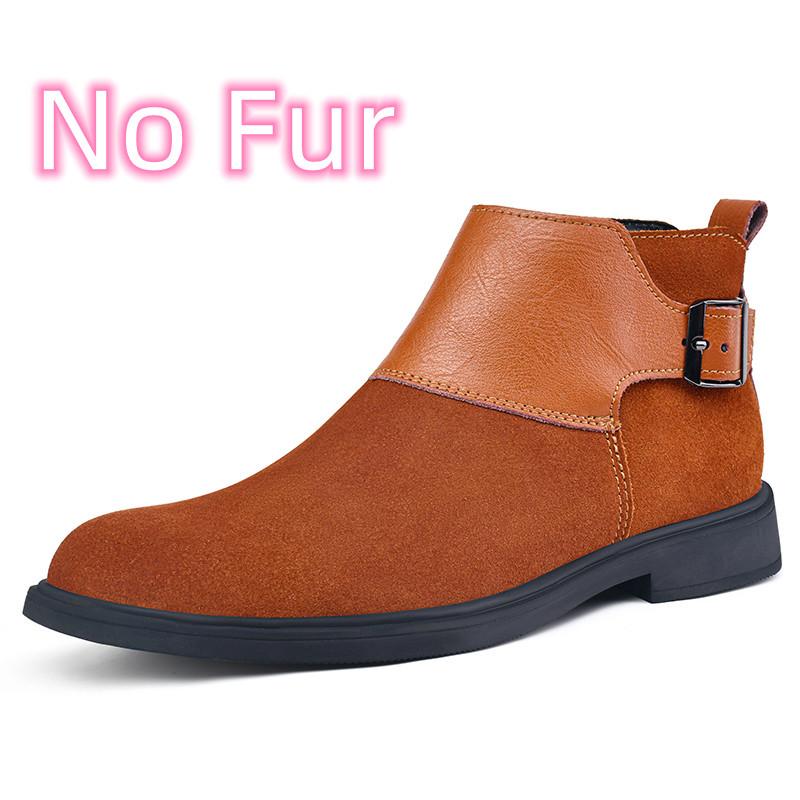 Winter Fur Warm Chelsea Men's Boots Handmade Suede Vintage Ankle Boots Tendon Sole Wear Work Boots Outdoor Fashion Low Top Shoes