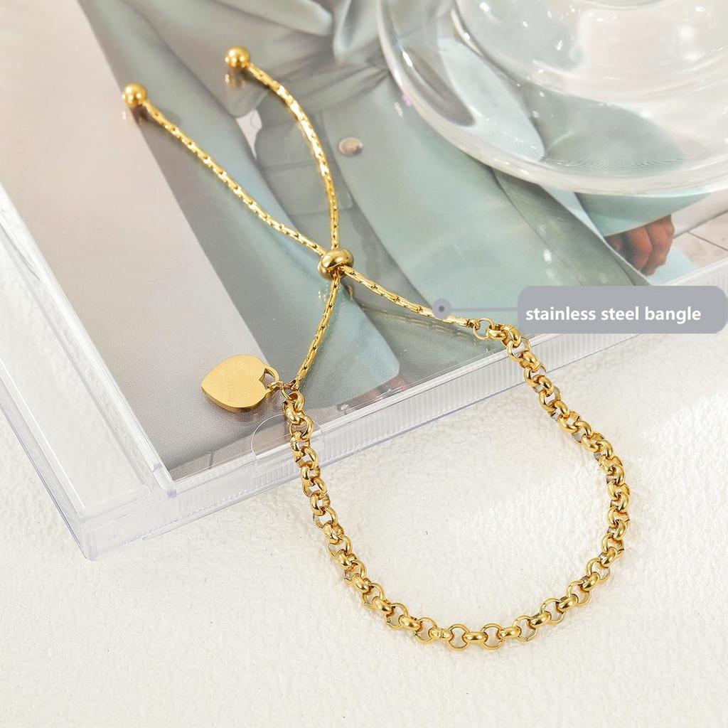 316L Stainless Steel Bracelet Heart Bracelet  Pull Titanium Steel Bangle Ball Chain Bracelet Anklet Adjustable Bracelets