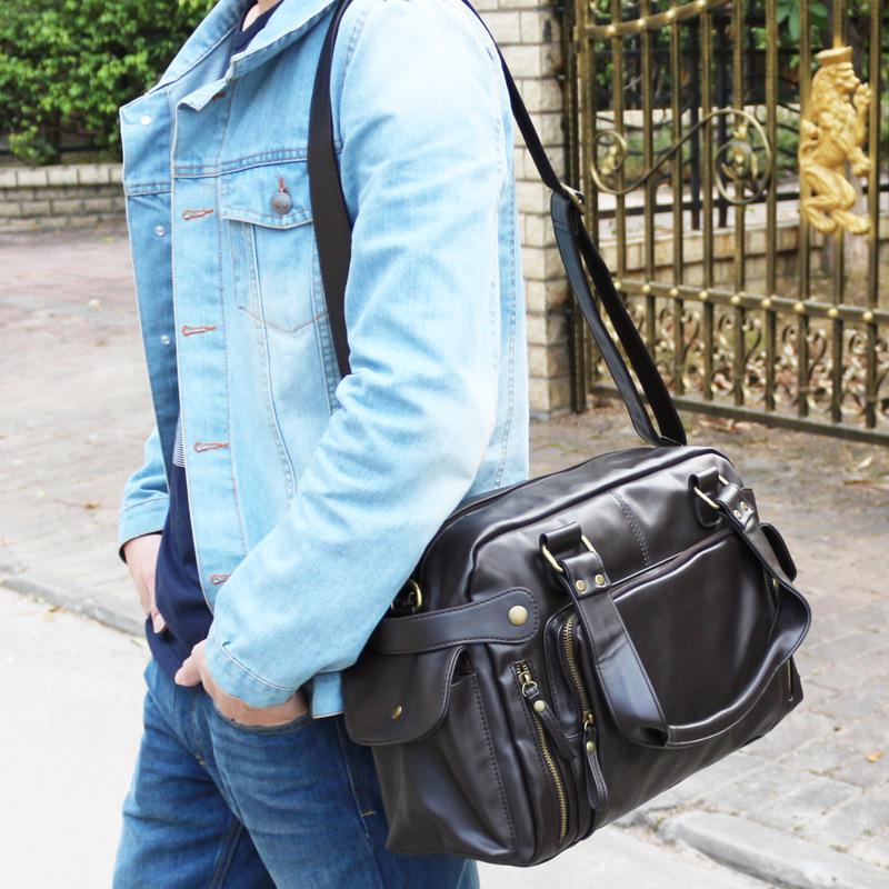 Men's Korean Style PU Leather Crossbody & Shoulder Bag - Large Capacity Travel Handbag