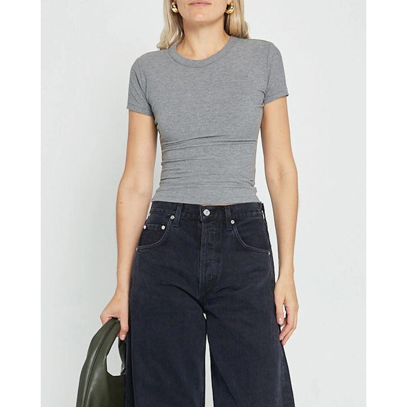 Skims Kardashian Original Soft Lounge Modal Rib Stretch Silm Round Neck Short Sleeve Tops