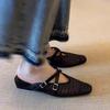 Simple Square Head Woven Hollow Wedge Heel Sandals Women's 2025 Summer Versatile Outer Wear Cross Buckle Bag Head Slippers Women