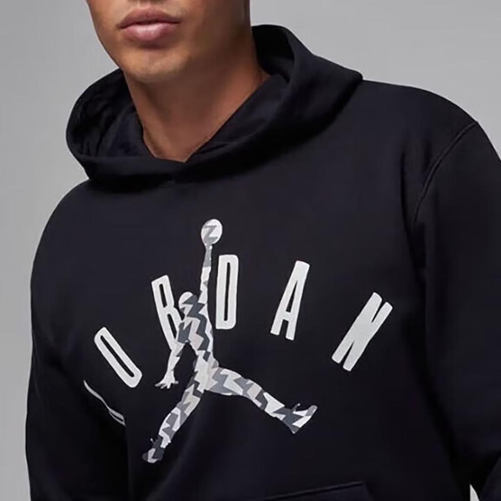 Jordan Letter Print Hooded Pullover Sweatshirt Men Tops Black FD7416-010