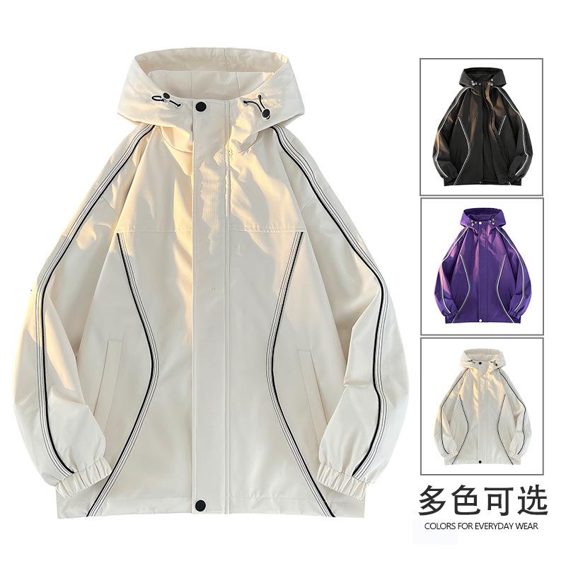 Trendy Brand Color-blocked Hooded Jackets for Men and Women, Japanese Street Niche Design, Loose BF Style Casual Jackets for Couples