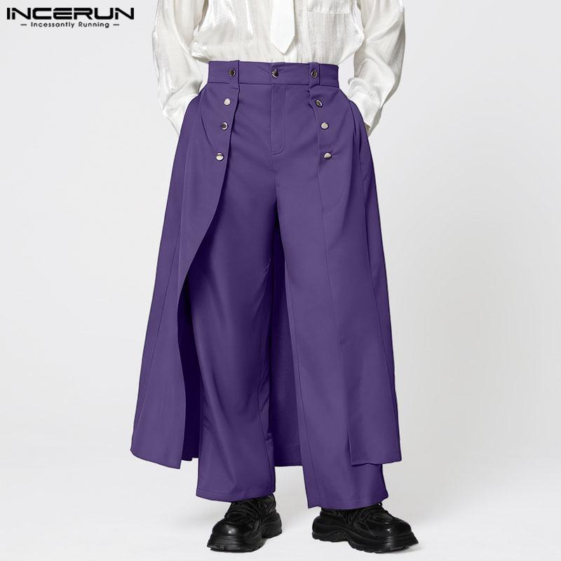 INCERUN Spring Men Zip-up Waist Double Layers Casual Long Pants Trousers