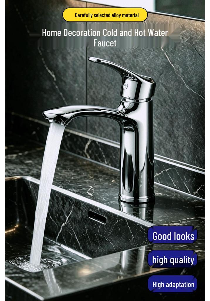 Universal Hot and Cold Basin Faucet for Bathroom Sink and Cabinet