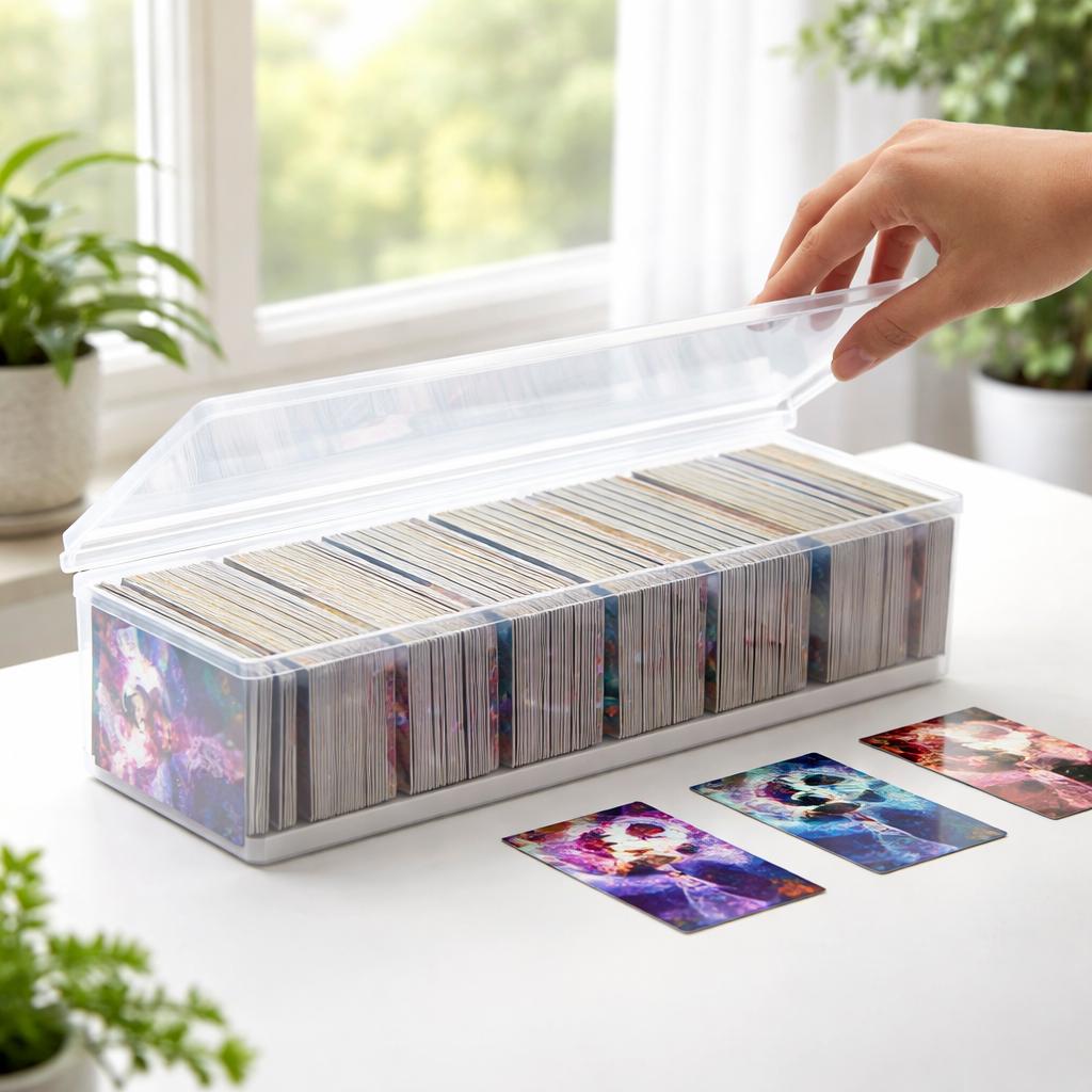 Clear Plastic Compartmentalized Organizer Box Holds 550+ Game Cards Storage Box With Adjustable Divider For PTCG/MTG Cards