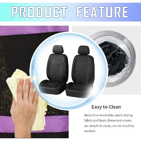 4PCS Cooling Car Seat Covers,Breathable Front Seat Covers With Mesh Construction And Foam Padding,Car Seat Protector To Reduce Back