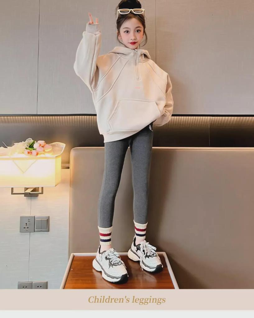 Girls' Gray Winter Leggings: Warm, Plus-Velvet, Thickened Tights for Autumn/Winter