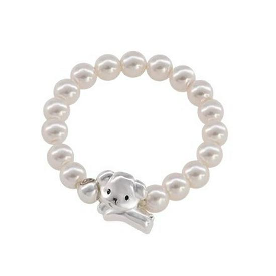 Charming Dog Pearl Elastic Rope Ring: Women's Fashionable, Versatile, and Lovely Design