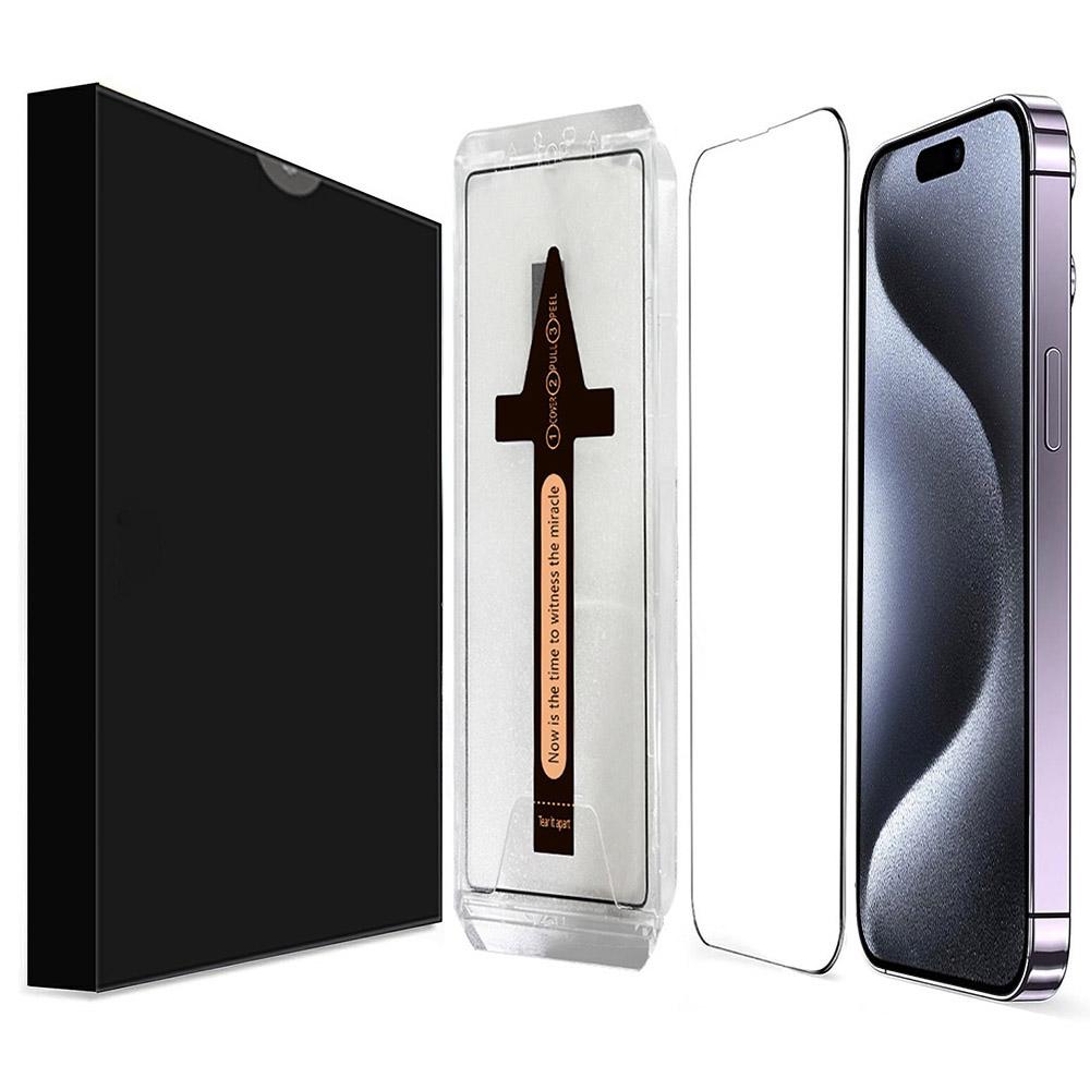For iPhone 15 Pro Tempered Glass HD Clear Screen Protector with Automatic Dust Removal Tool