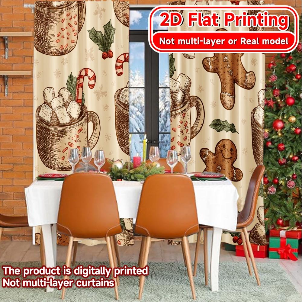 Flat Printing Gingerbread Joy Chic Curtain Cloth Yarn Curtains Holiday Use Bedroom Living Room Office Teens Set Of 2 Made Polyester Washable Area