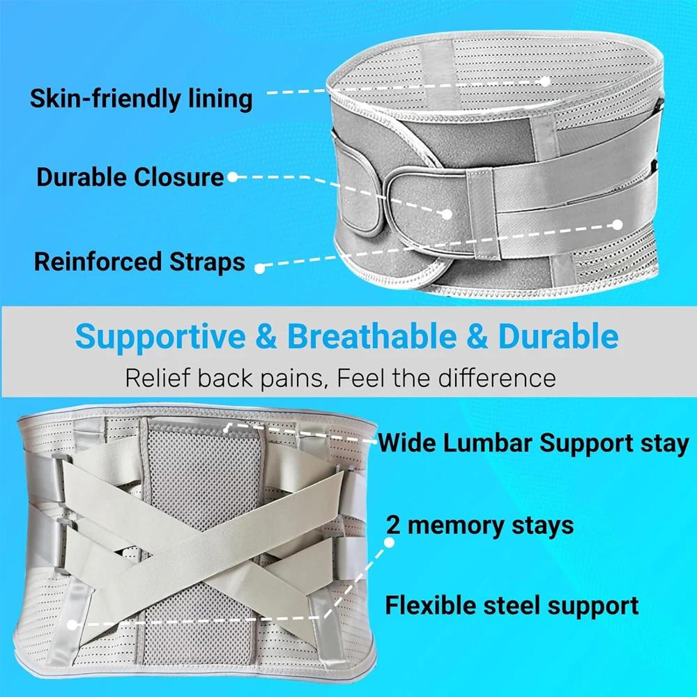 1PC Back Braces for Lower Back with 2 StaysBreathable Back Support Belt for Men WomenAnti-skid Lumbar Support Belt for Sports
