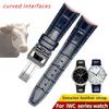 22mm Curved End Cowhide Watch Strap Folding Buckle Clasp Leather Watchband For IWC IW500705 PORTUGIESER Series Men's Accessories