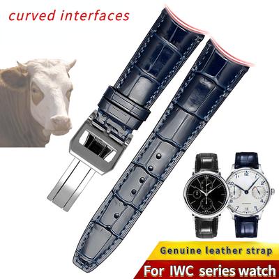 22mm Gebogenes Ende Rindsleder Uhrenarmband Faltschließe Lederarmband Für IWC IW500705 PORTUGIESER Serie Herrenzubehör