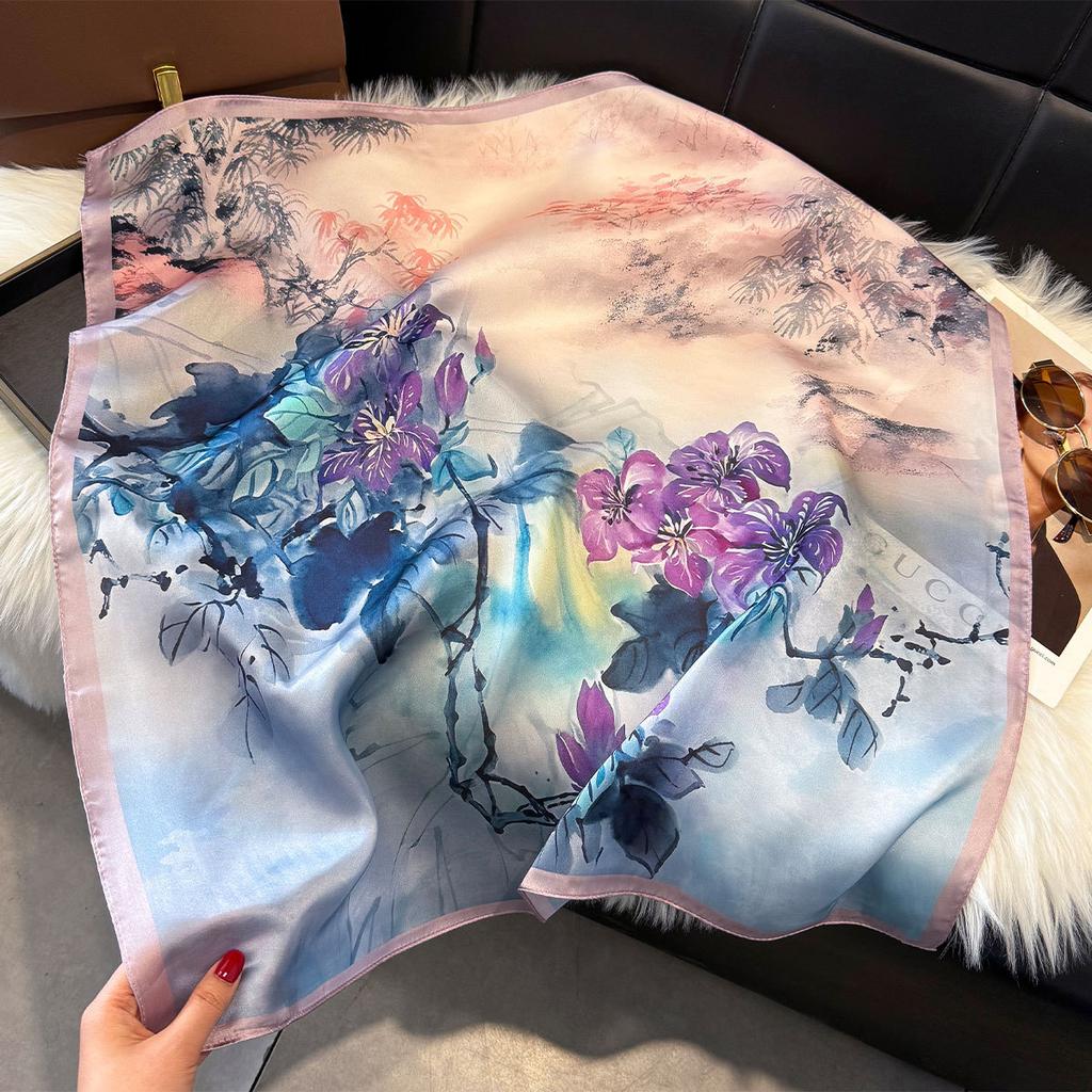 Spring Small Silk Scarf Korean Version Imitation Silk Scarf Women'S Retro Decorative Square Scarf Small Scarf Tied Bag Ribbon
