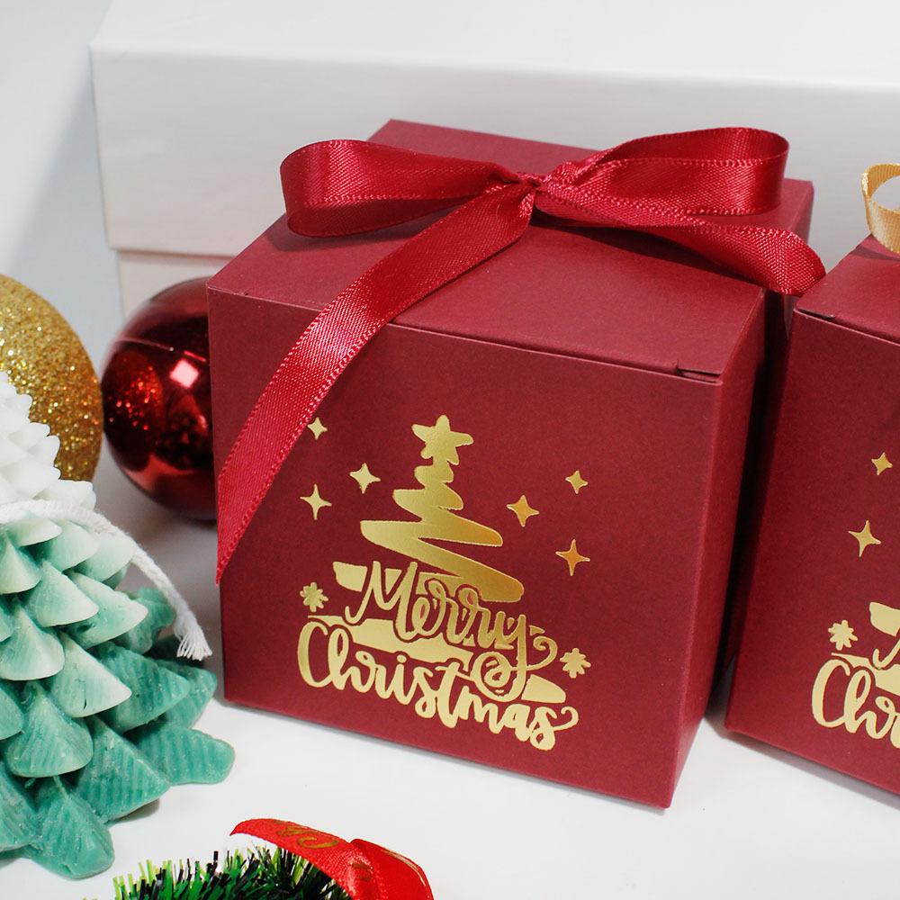 12PCS Christmas Bronzing Square Box Creative Candy Box High-end Red Bronzing Christmas Tree Gift Box