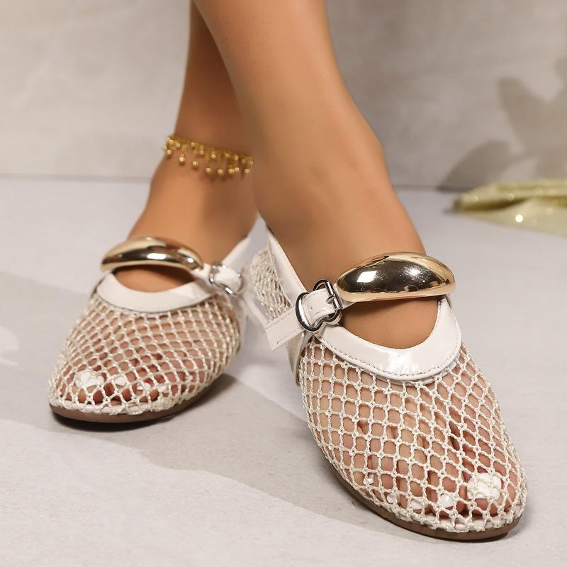 Women’s Mesh Ballet Flats Buckle Trim Breathable Summer Shoes
