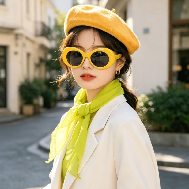 Coordinated Costume Accessory Set, 4 Piece Beret Scarf Gloves Sunglasses Kit for Halloween Party Photos, Gifts, and Styling