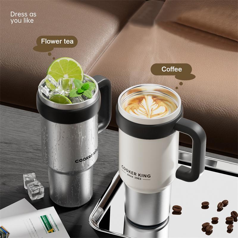 COOKER KING 950ml Stainless Steel Insulated Cup Straw Thermos Cup Large Capacity Travel Car Coffee Mug for Hot or Cold Drinks