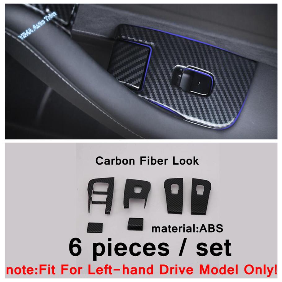 Carbon Fiber Car Inner Armrest Window Lift Control Button Panel Door Lock Cover Trim Accessories For Tesla Model 3 Y 2018 - 2024