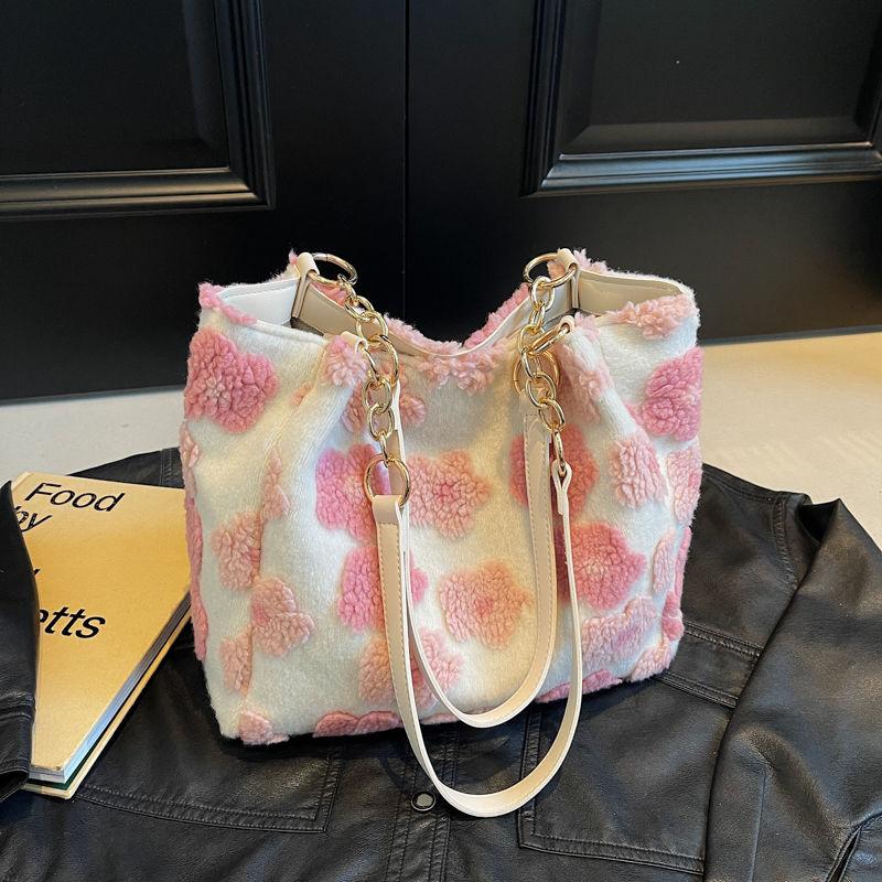 Plush Bag for WomenLarge Capacity Winter Casual Versatile Single Shoulder Shopping Bag Tote Bag