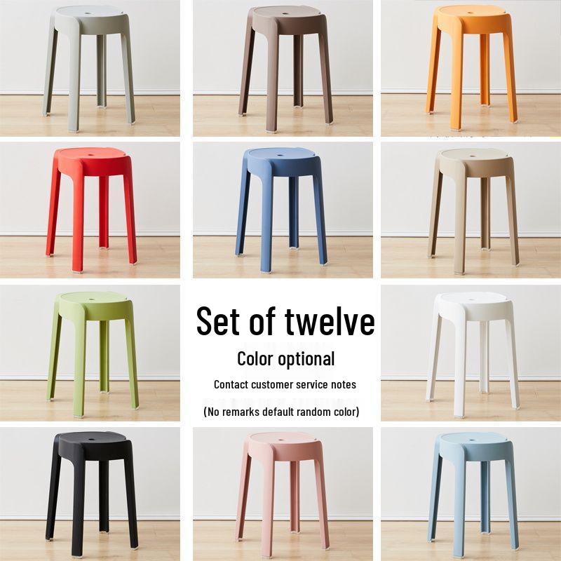 Stackable Modern Round Plastic Dining Stool with Storage - Creative, Simple, and Thickened Design for Living Room