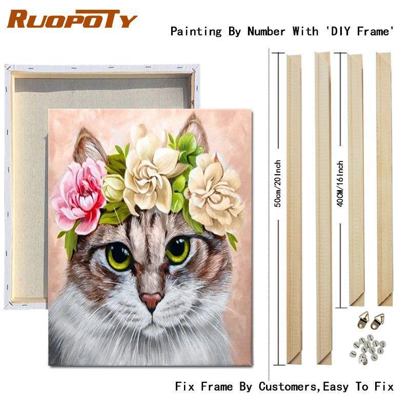 RUOPOTY Painting By Numbers Fox Animal Wall Art Unique Gift On Canvas Acrylic Picture By Numbers Flower For Living Room