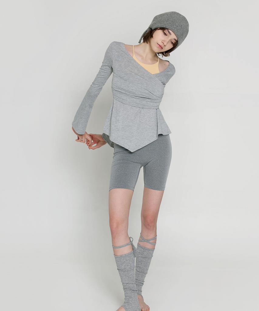 Debiweeo Asymmetrical Wrap Long Sleeve Devi-T0141-Melange Grey