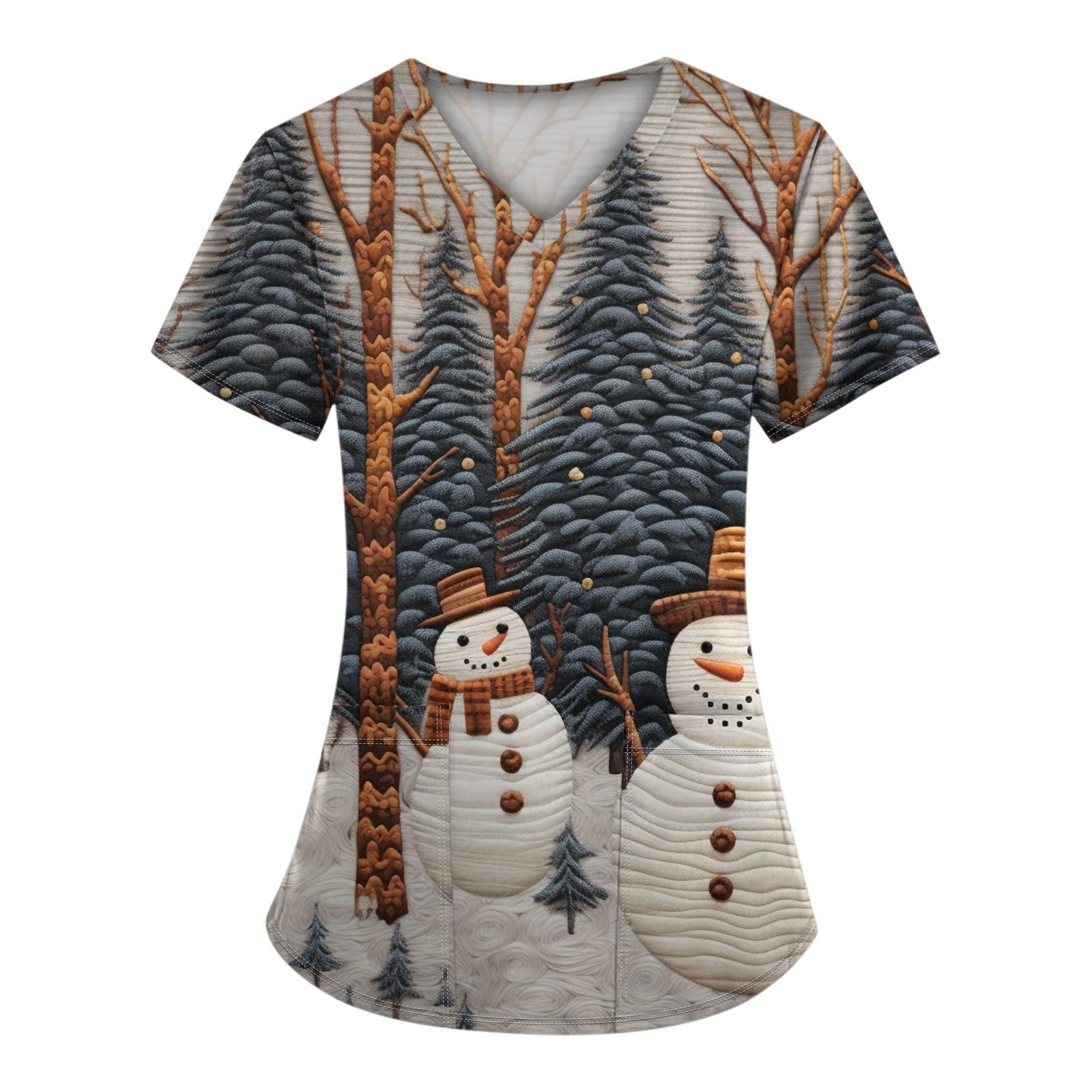 

Женская рождественская печатная рабочая униформа с V-образным вырезом и карманом, защитная униформа XL белый