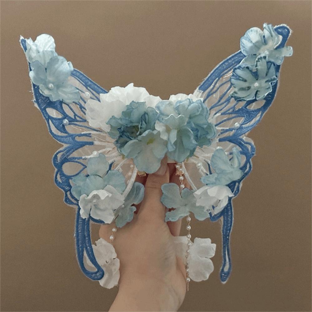 2pcs/set Elegant Hair Clip Ancient Style Tassel Hairpin Flower Silk Headwear  For Women Girls