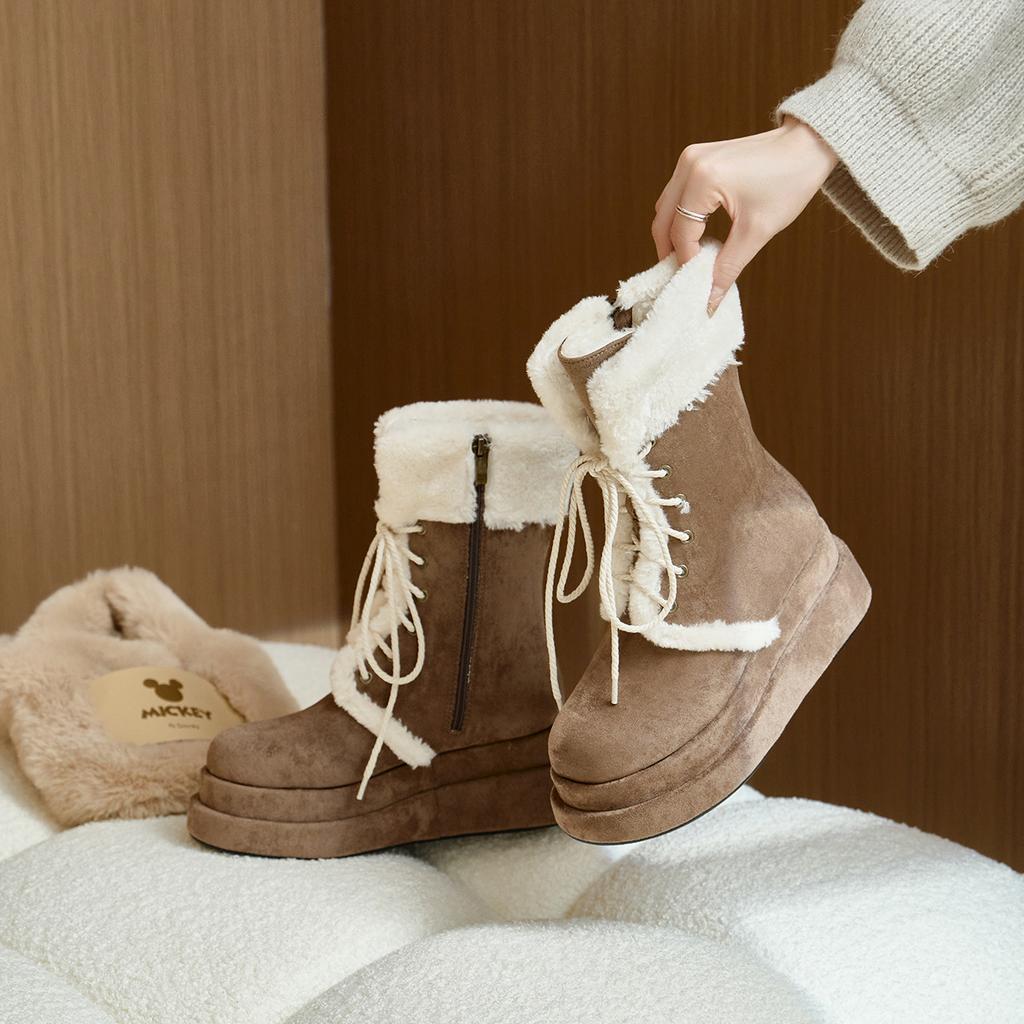 Snow boots women's fleece thickened 2025 winter new retro warm medium tube Martin strap boots thick-soled knight boots