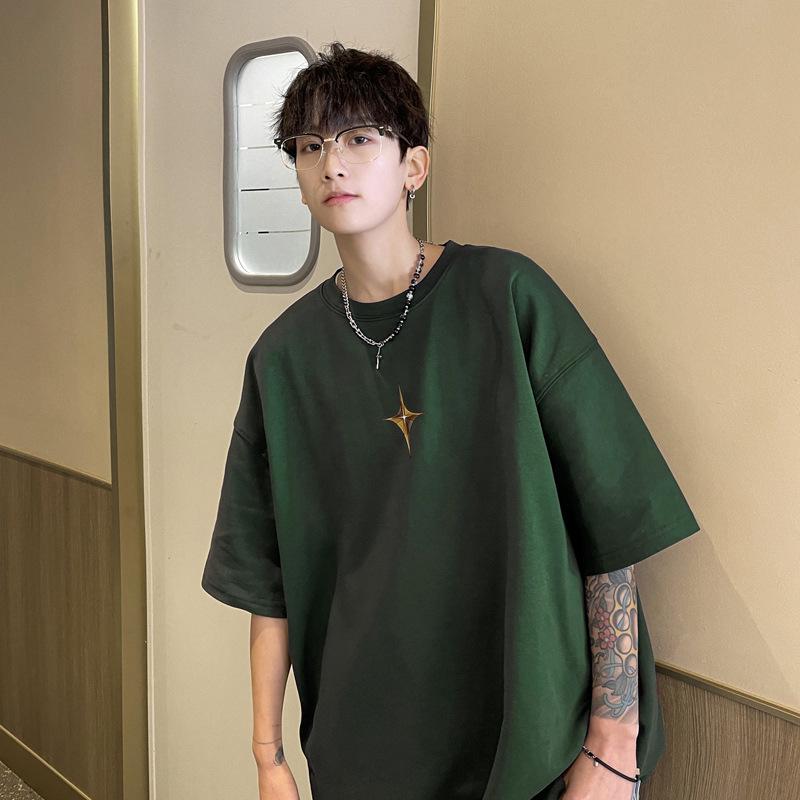 Men's 2023 Summer Seven-Sleeve Pure Cotton T-Shirt - White Trendy American Heavyweight Design